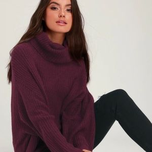 Lulus Conway Plum Purple Oversized Knit Turtleneck Sweater